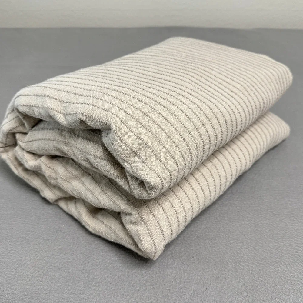 Pottery Barn Duvet Cover King Tan Linen Cotton Striped Textured Bedding 108x92